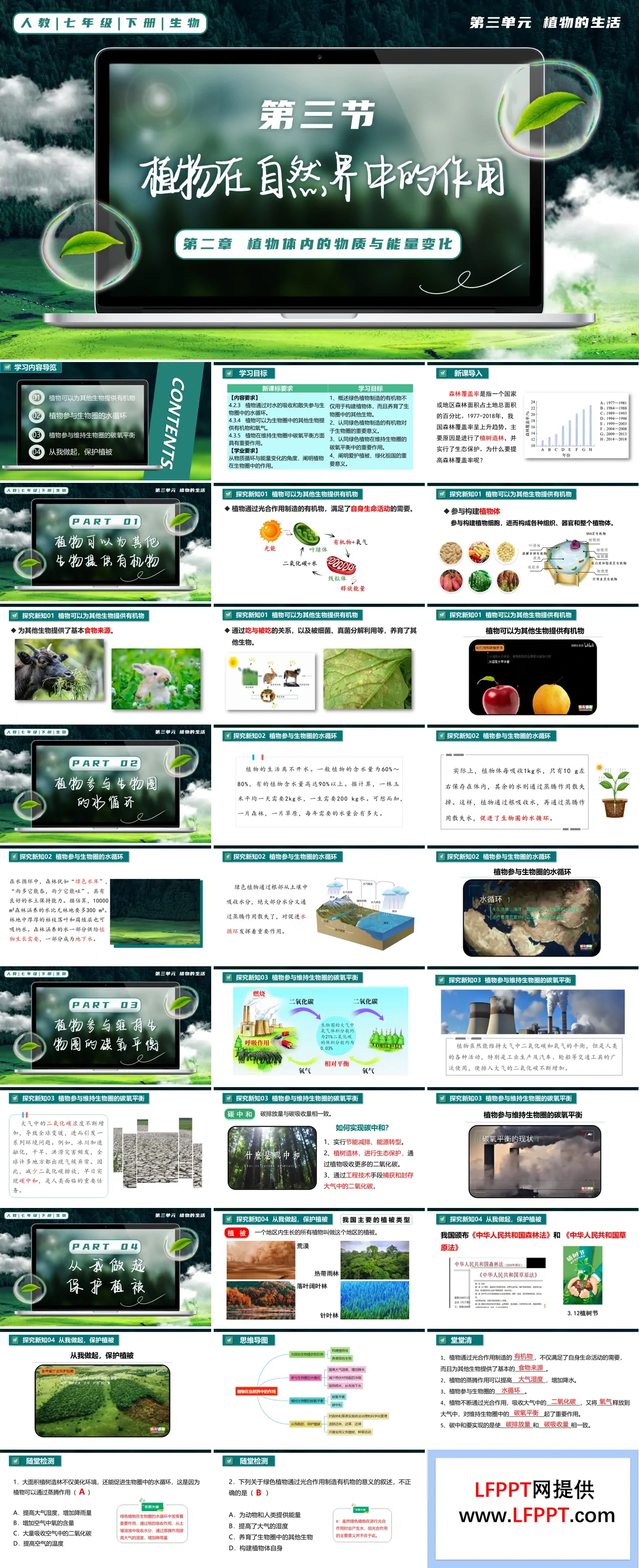 3.2.4 植物在自然界中的作用七年级生物下册第三单元PPT课件（教案+导学案+分层作业）