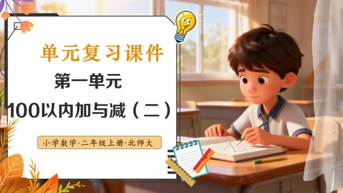 第一单元 100以内加与减（二）北师大数学二年级上册单元复习PPT课件含教案