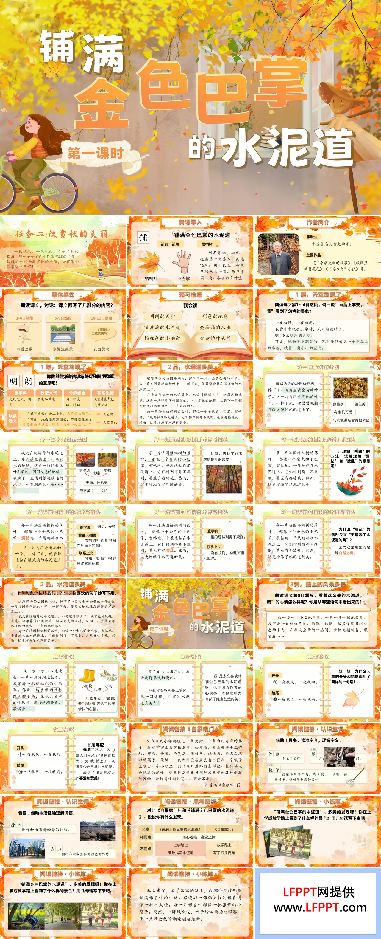语文统编版三年级上册《铺满金色巴掌的水泥道》PPT课件含教案
