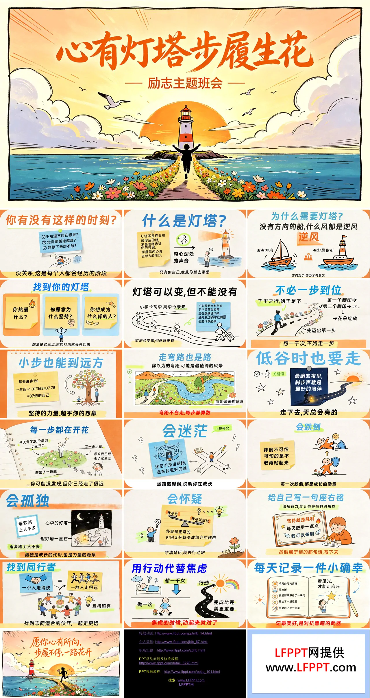 心有灯塔步履生花励志主题班会PPT含讲稿