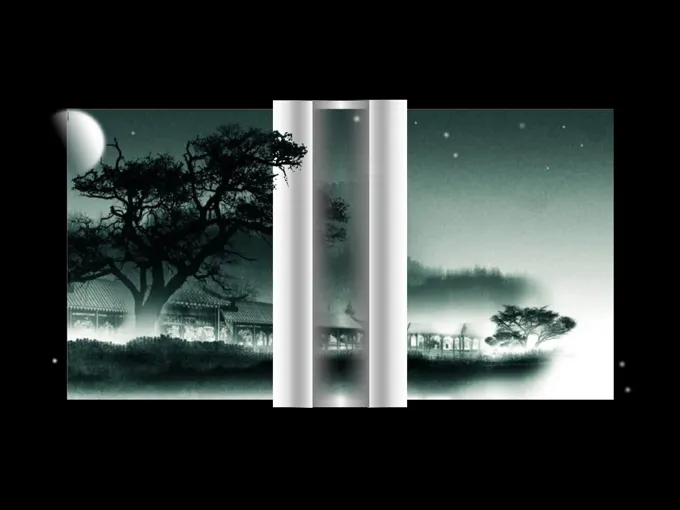 中国风月夜老树荧光卷轴动态PPT