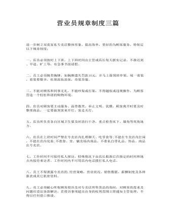 营业员管理制度 营业员规章制度三篇