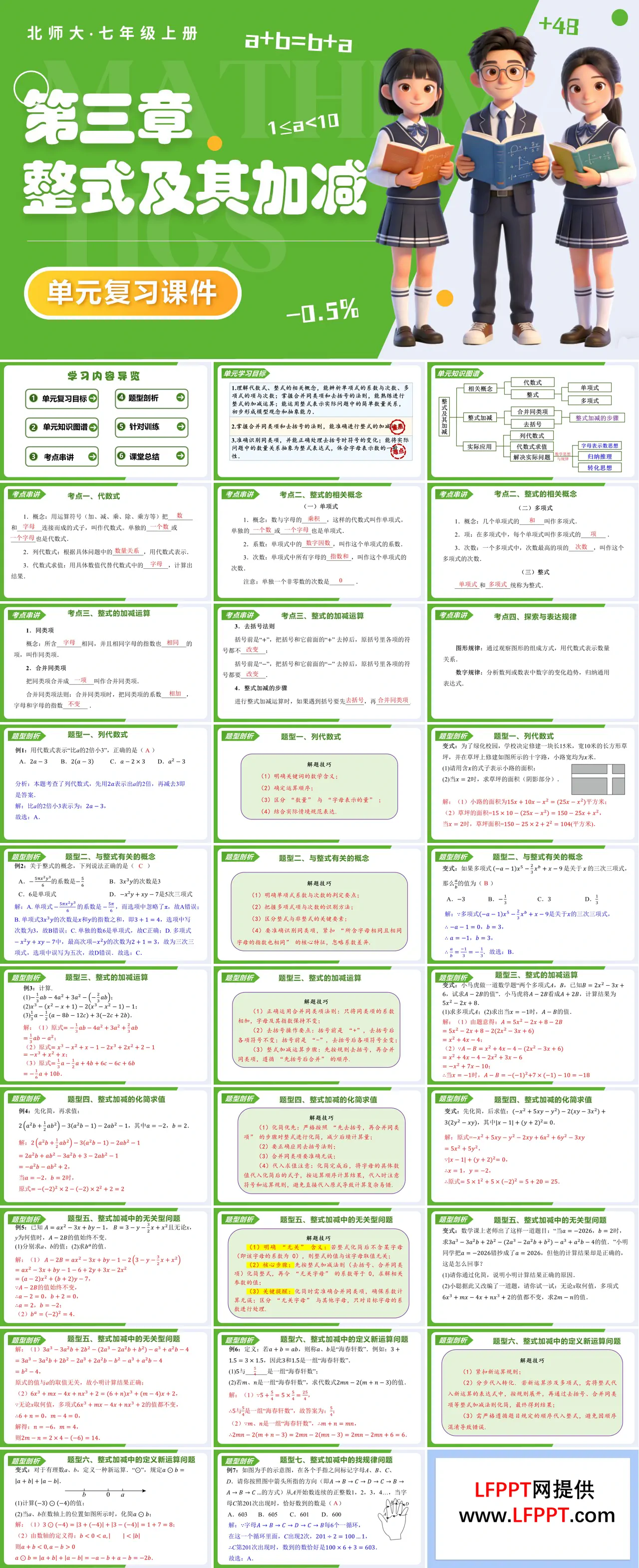 第三章 整式及其加减（复习课件）七年级数学上册北师大单元复习ppt课件（知识清单+复习讲义）