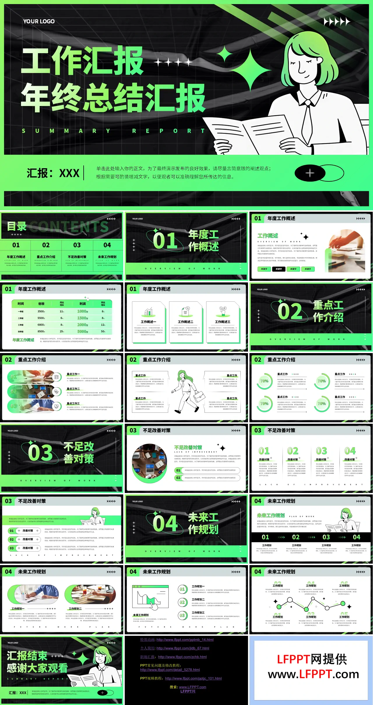 黑色酸性设计年终工作总结汇报PPT模板（无内容）