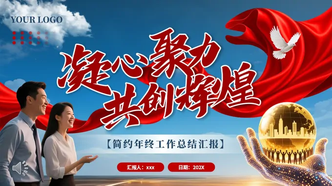 2026凝心聚力共创辉煌年终总结汇报PPT（无内容）