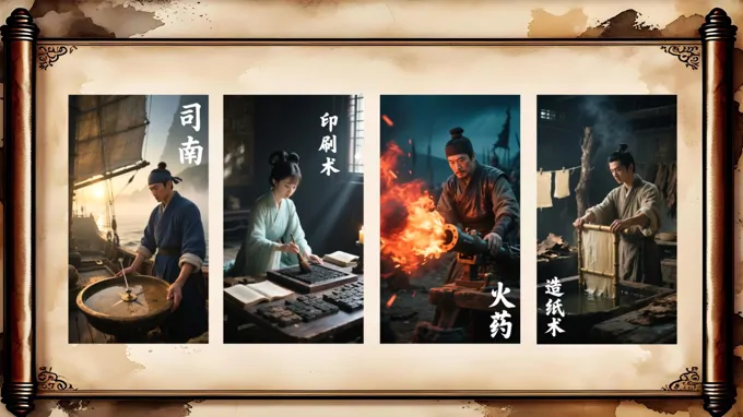 四大发明图片展示平滑动画PPT【特效动画】